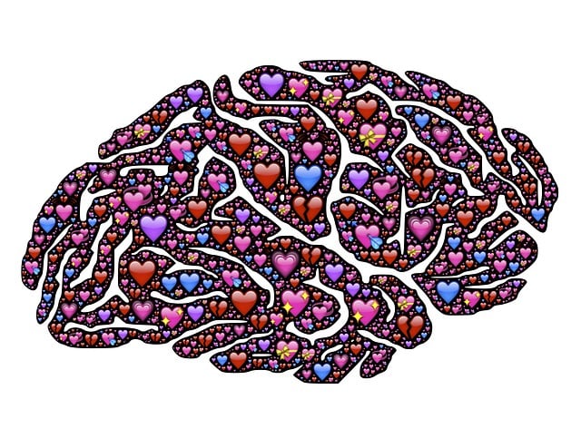 Human brain created with heart emojis