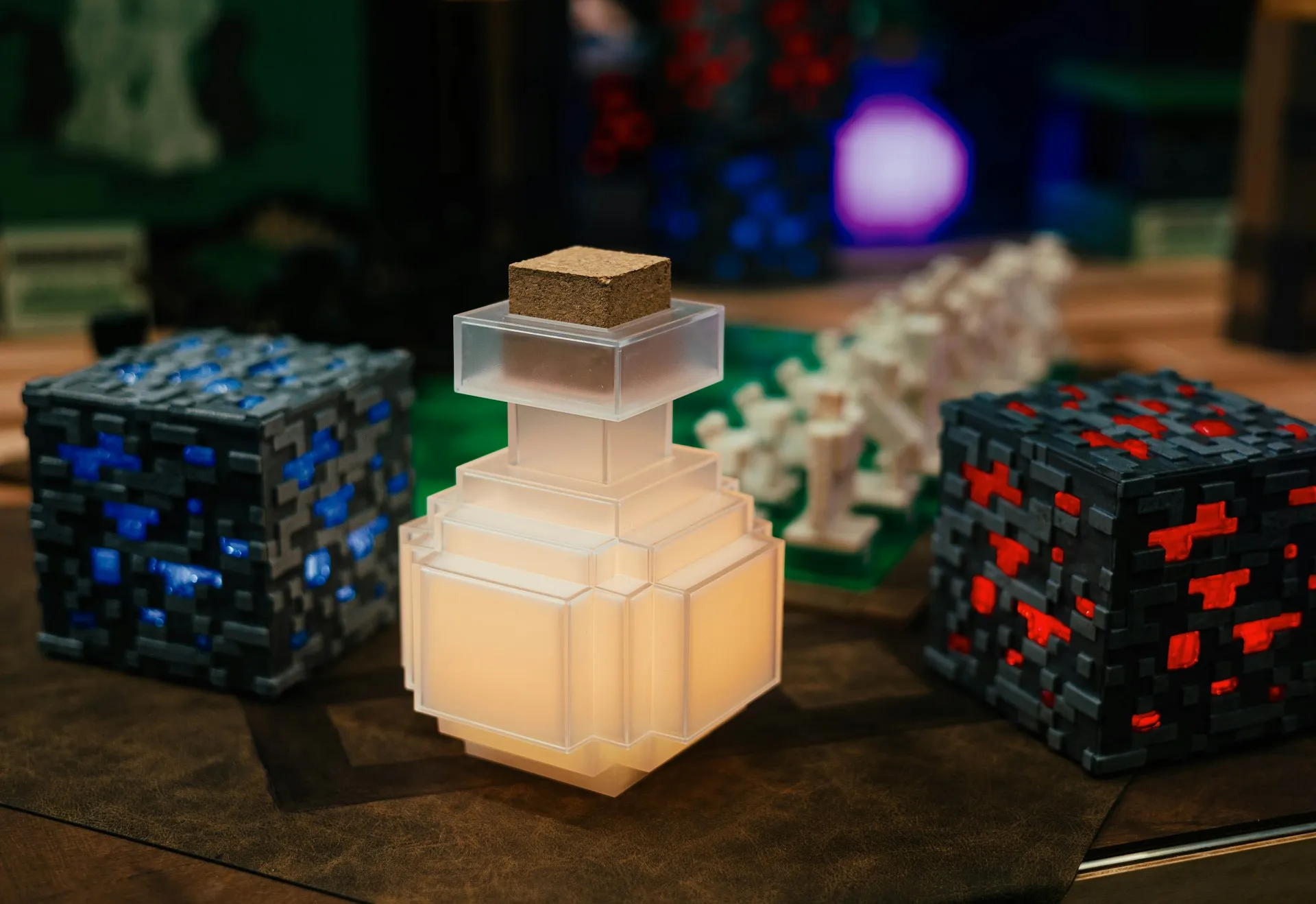 3D models of mincraft ore blocks and potion bottles